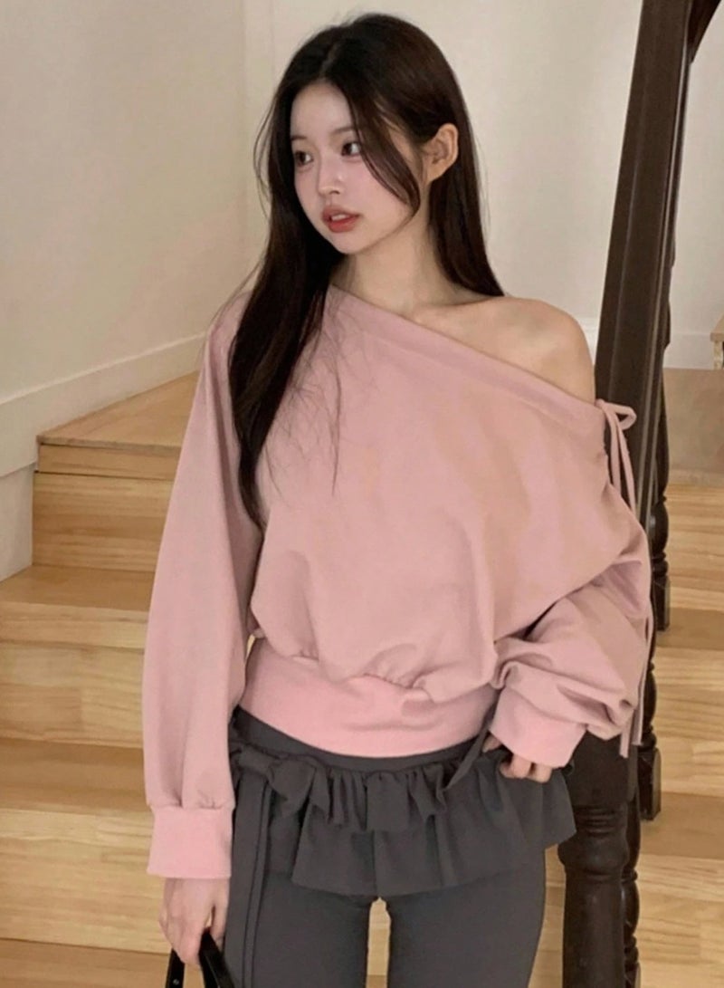 DAZY Cute Cold-Shoulder Long Sleeve Sweatshirt, Casual Loose Fit Women Pullover For Autumn/Winter - Image 1